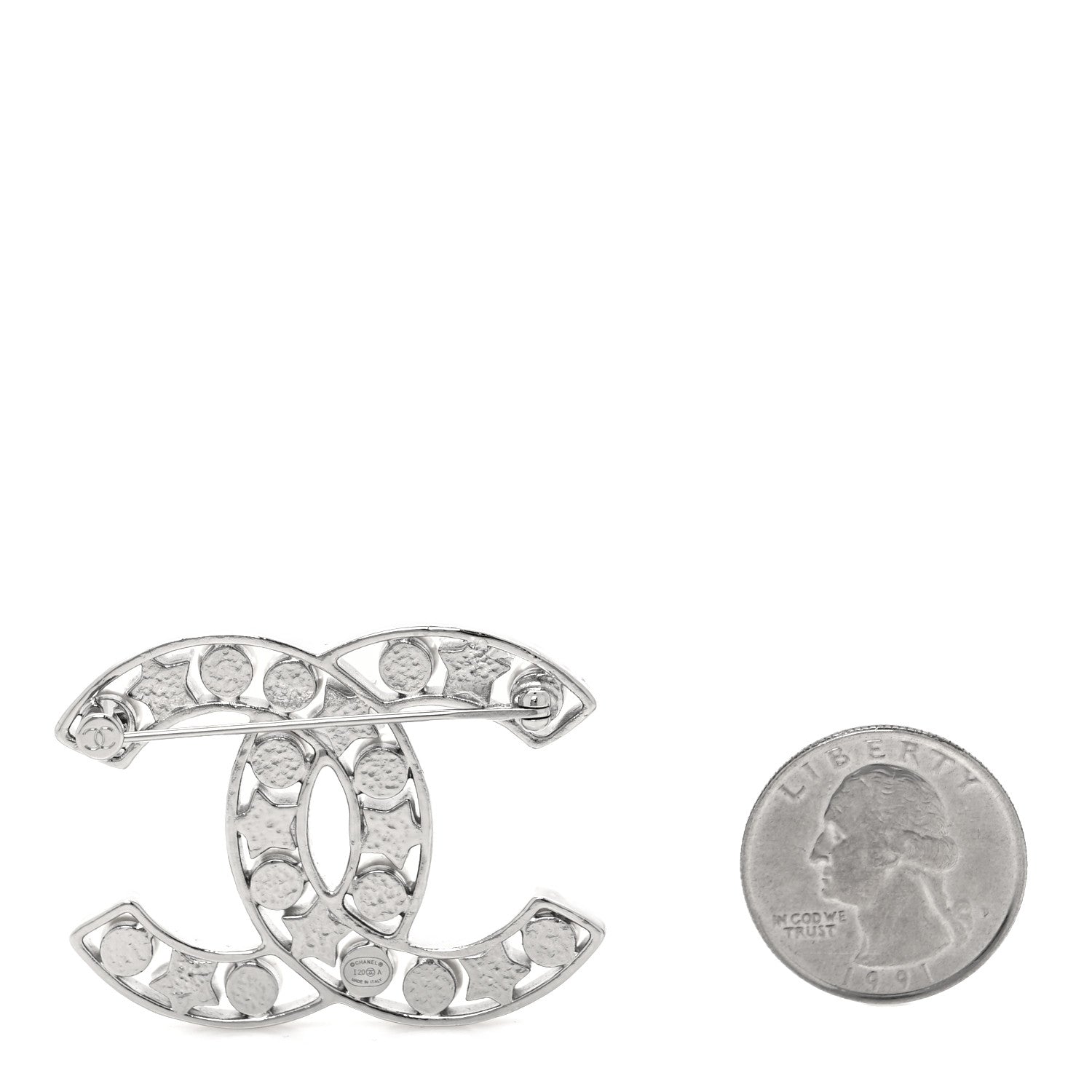 Chanel Pearl Crystal Star CC Brooch Silver 2 of 4