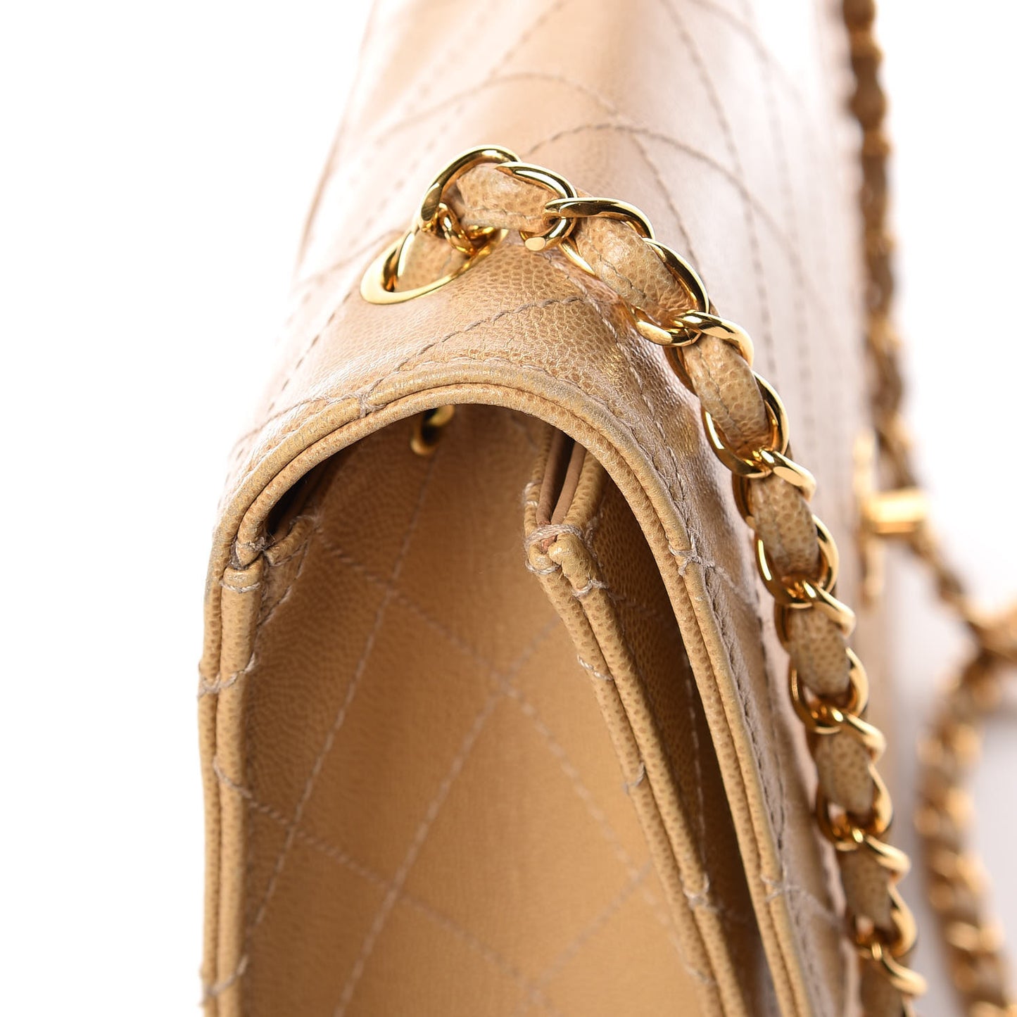 Caviar Stitched Jumbo Single Flap Beige
