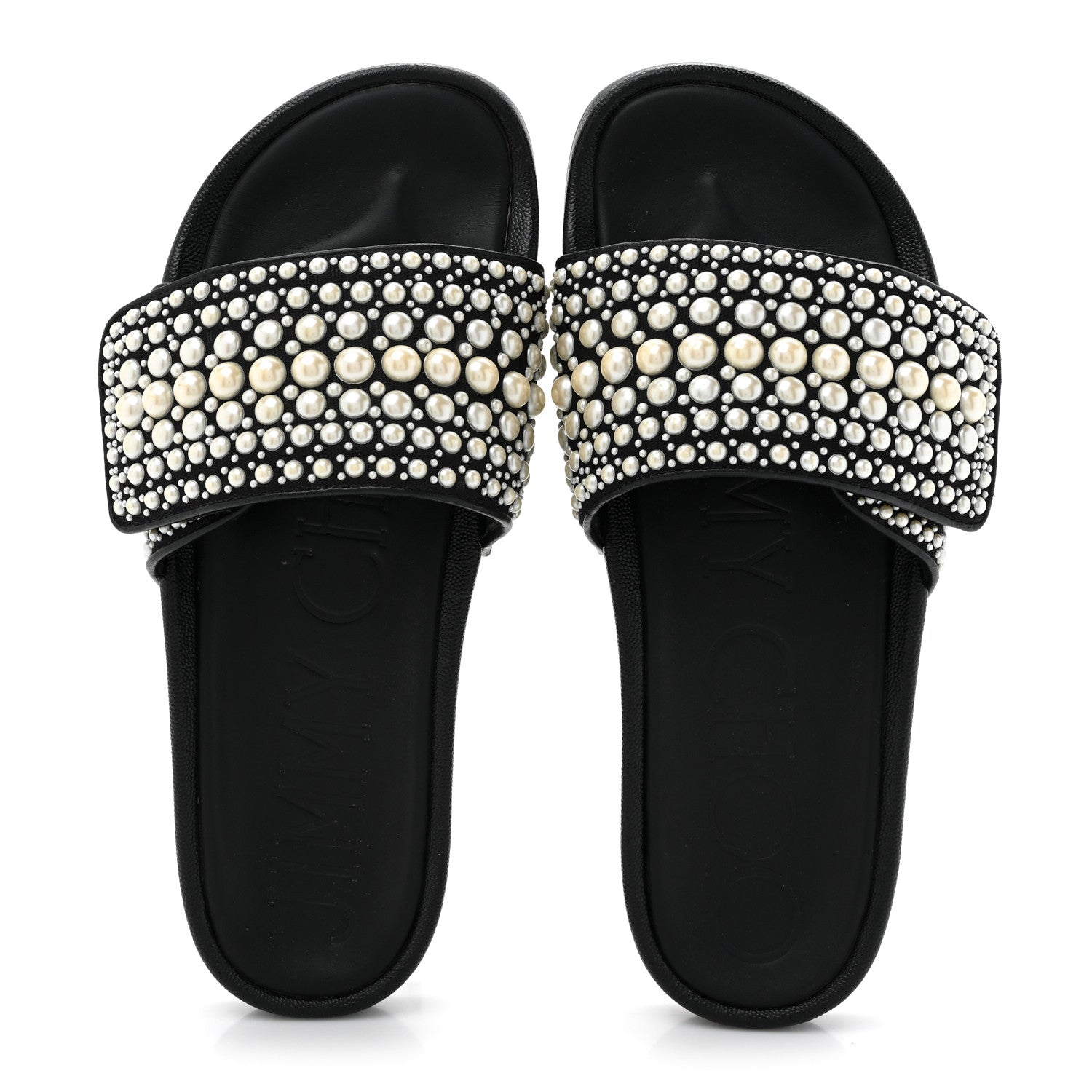 Jimmy Choo Canvas Pearl Embellished Fitz Slide Sandals 39 Black 2 of 9