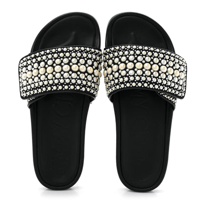 Jimmy Choo Canvas Pearl Embellished Fitz Slide Sandals 39 Black 2 of 9