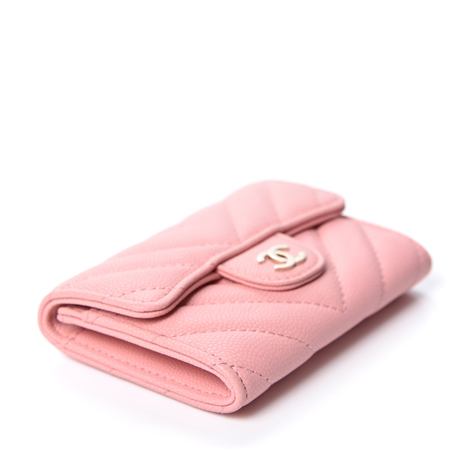 Matte Caviar Chevron Quilted Flap Card Holder Pink