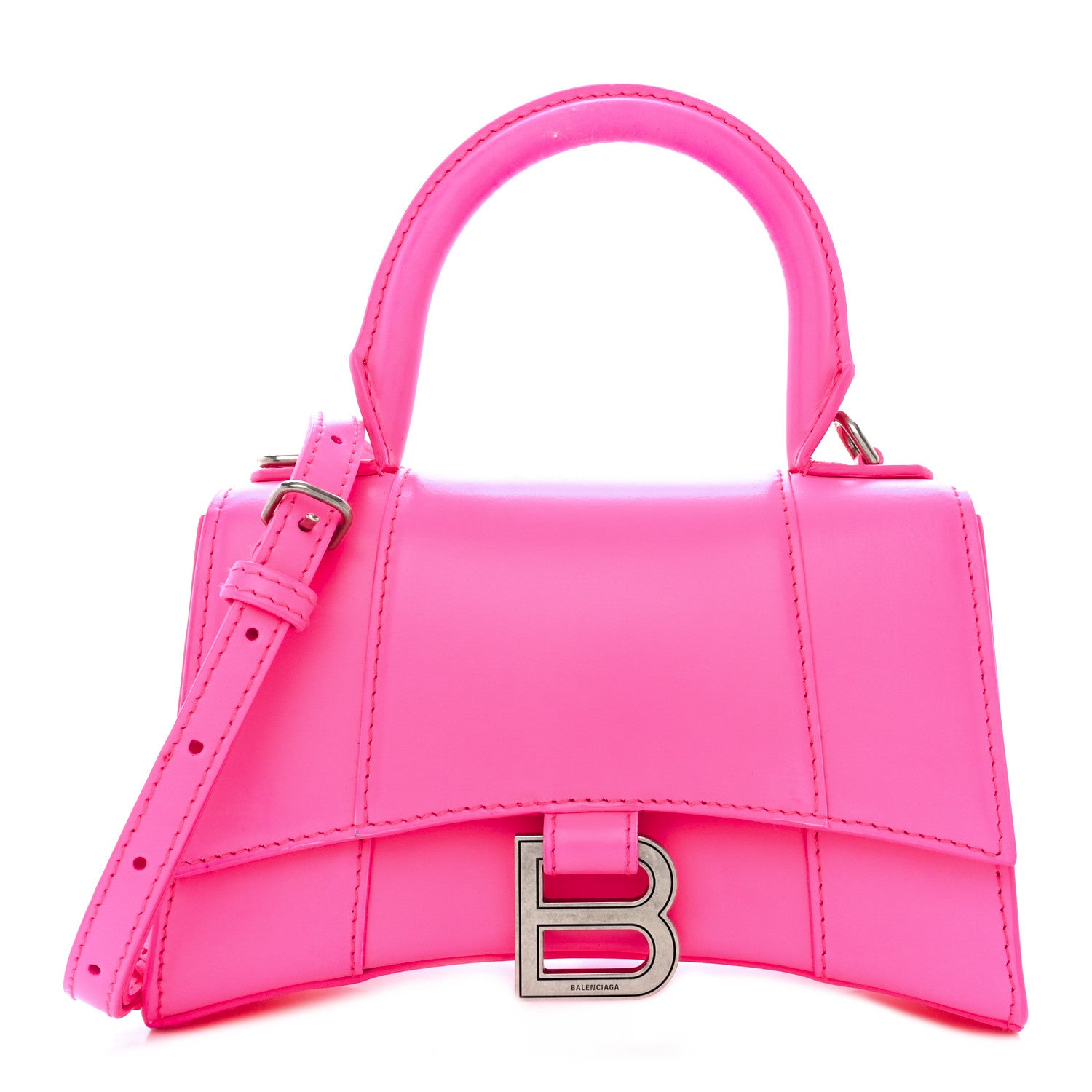 Balenciaga Shiny Box Calfskin Hourglass Top Handle Bag XS Fluo Pink 1 of 16