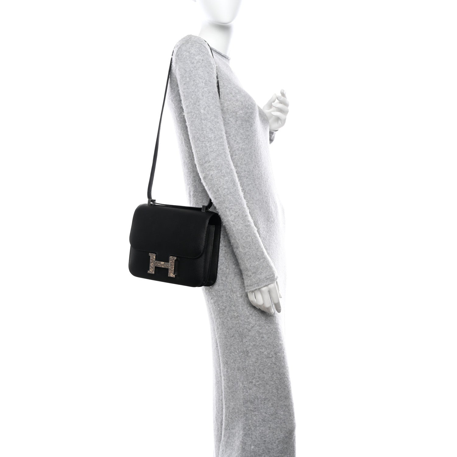 Hermes Madame Calfskin Lizard Constance 24 Black Ombre 2 of 12