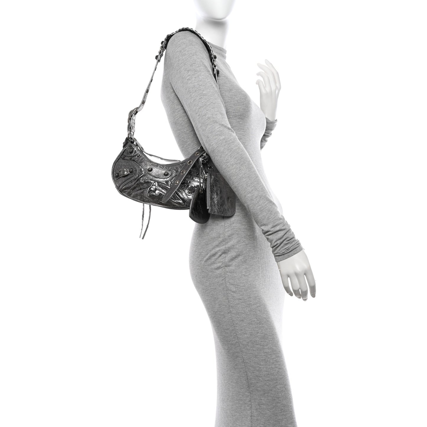 Metallic Agneau Arena Le Cagole Shoulder Bag XS Silver