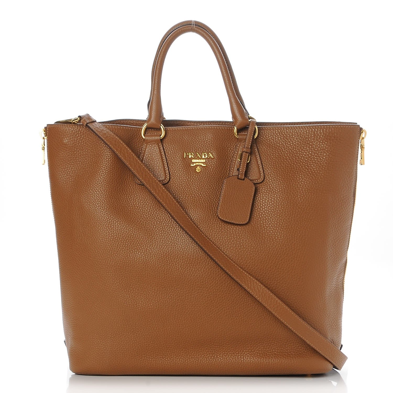Prada Vitello Daino Side Zip Tote Cannella 1 of 10