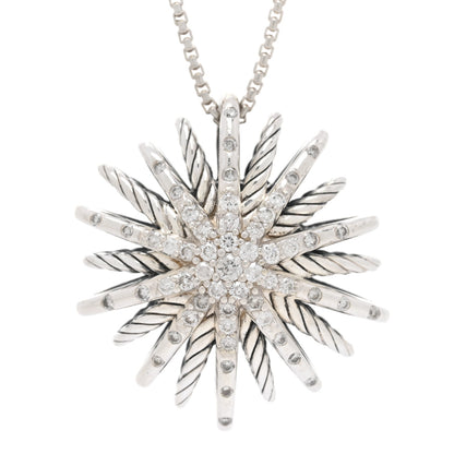 David Yurman Sterling Silver Diamond Medium Starburst Pendant Necklace 3 of 4
