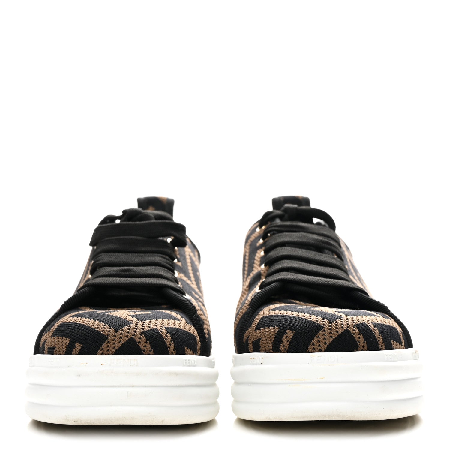 Fendi Fabric FF Micro-Perforated Rise Low Top Sneakers 36 Tobacco Black 3 of 9