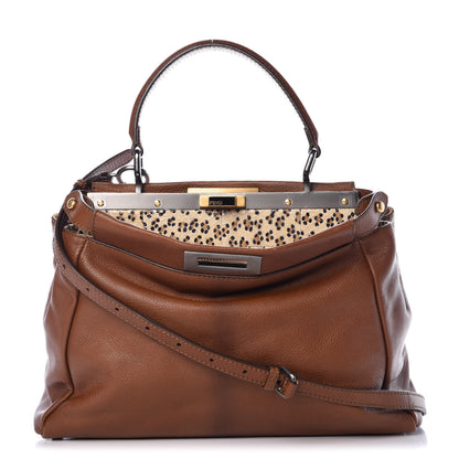 Fendi Goatskin Snakeskin Medium Peekaboo Iconic Satchel Brown 1 of 13