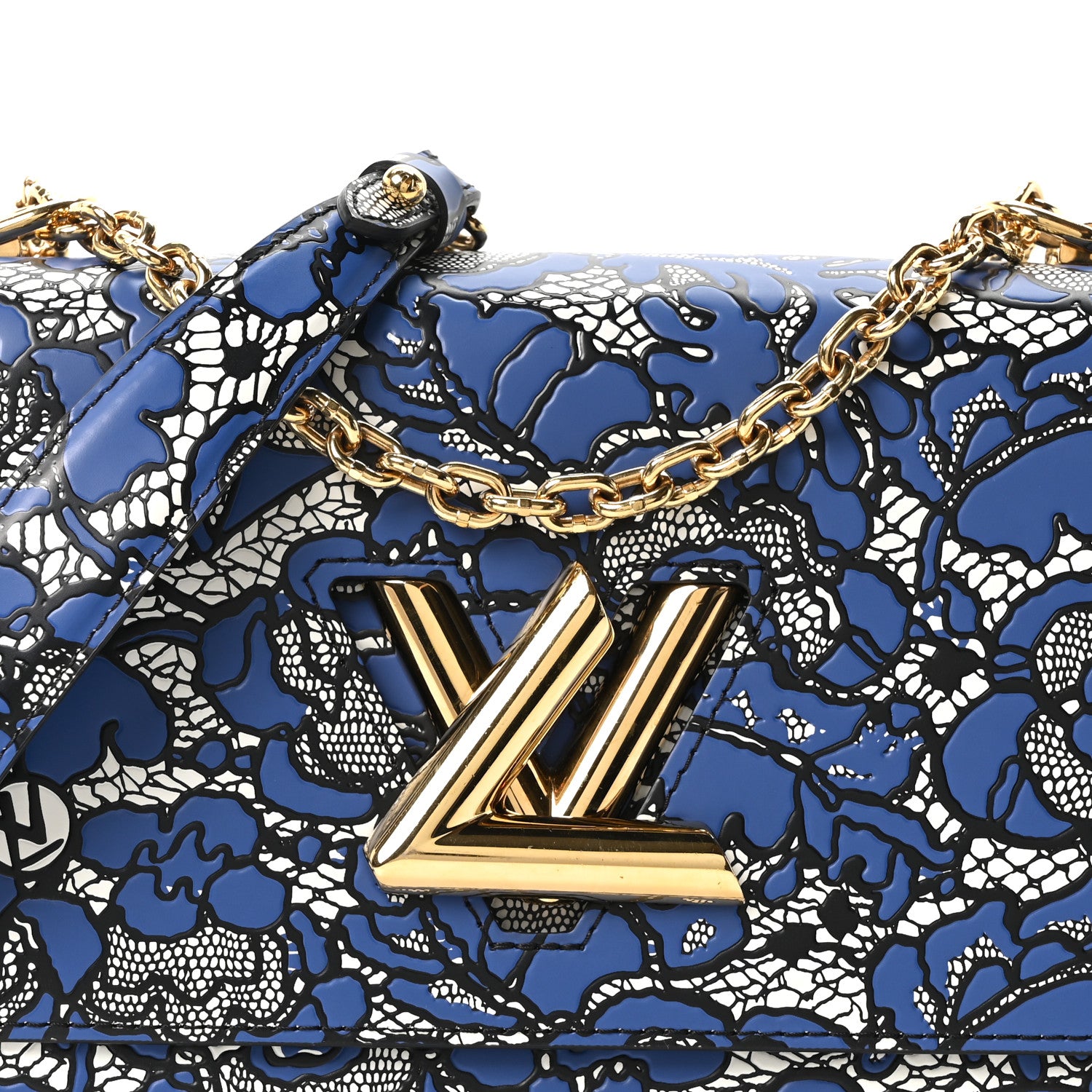 Louis Vuitton Calfskin Lace Flower Inlay Twist Shoulder Bag MM Navy Black 8 of 10