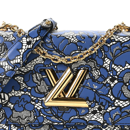 Louis Vuitton Calfskin Lace Flower Inlay Twist Shoulder Bag MM Navy Black 8 of 10