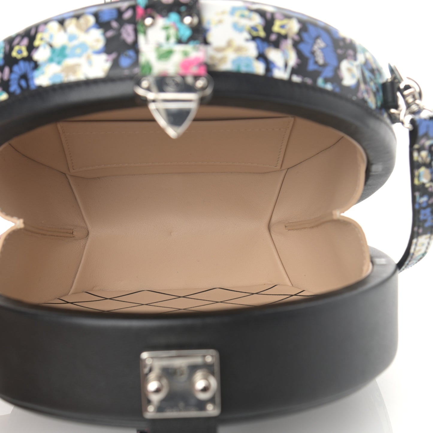 Calfskin Floral Print Petite Boite Chapeau Black