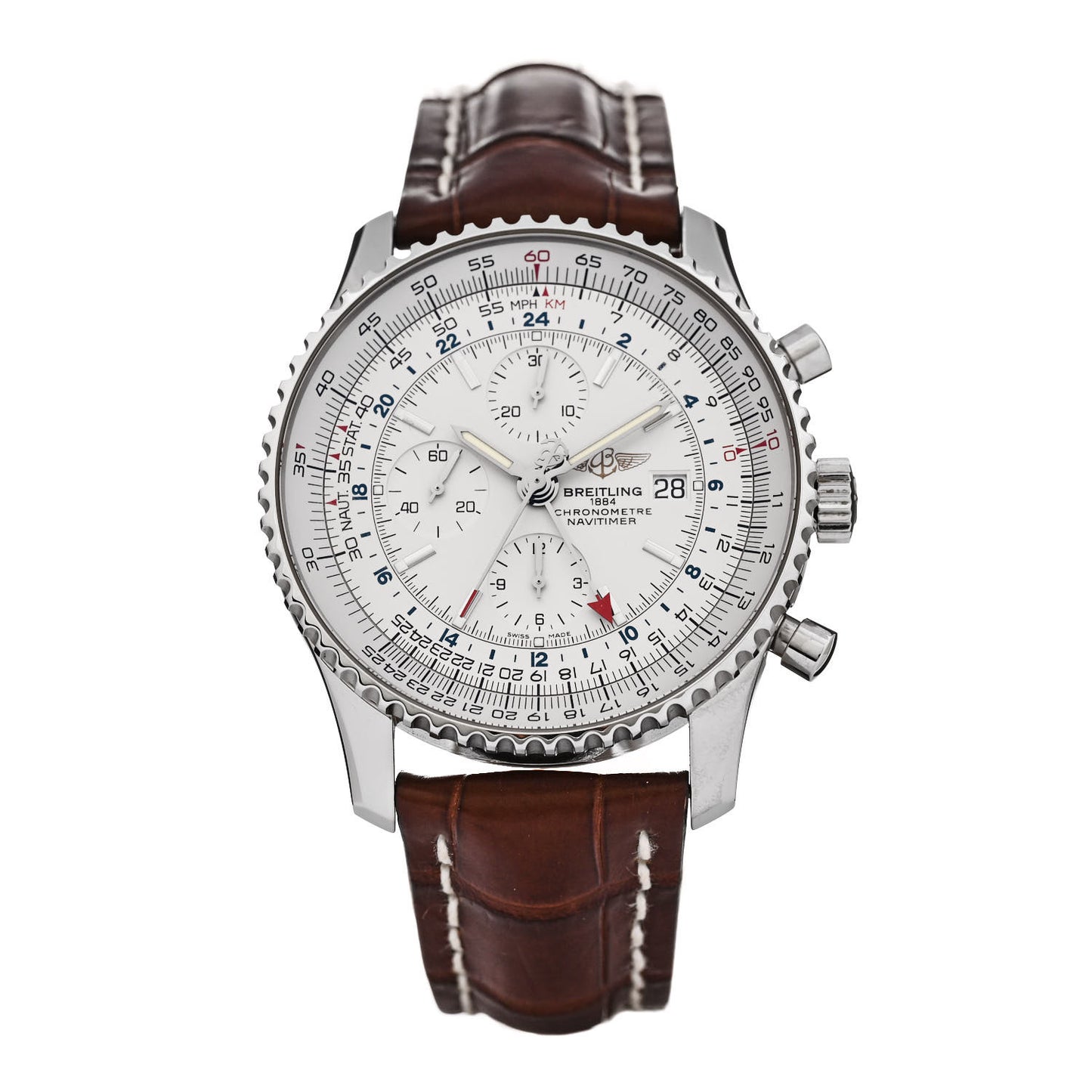 Stainless Steel Alligator 46mm Navitimer 1884 Limited Edition Chronograph Automatic Watch White A24322