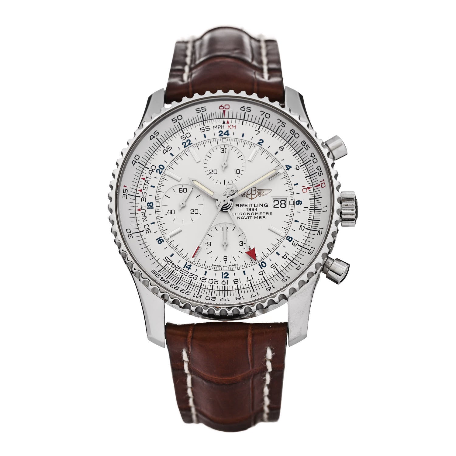 Breitling Stainless Steel Alligator 46mm Navitimer 1884 Limited Edition Chronograph Automatic Watch White A24322 1 of 4