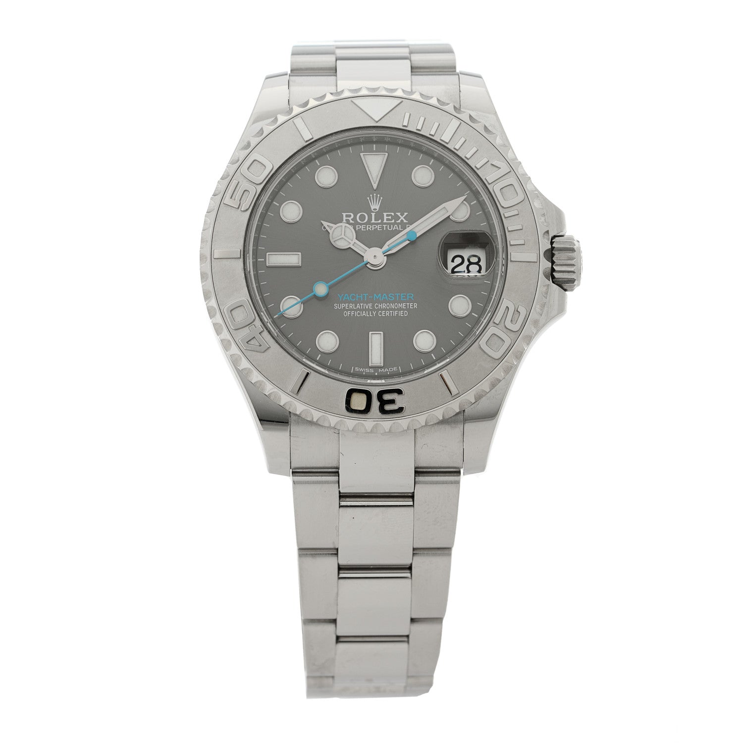 Rolex Stainless Steel Platinum 37mm Oyster Perpetual Date Yacht-Master Watch Slate 268622 1 of 5