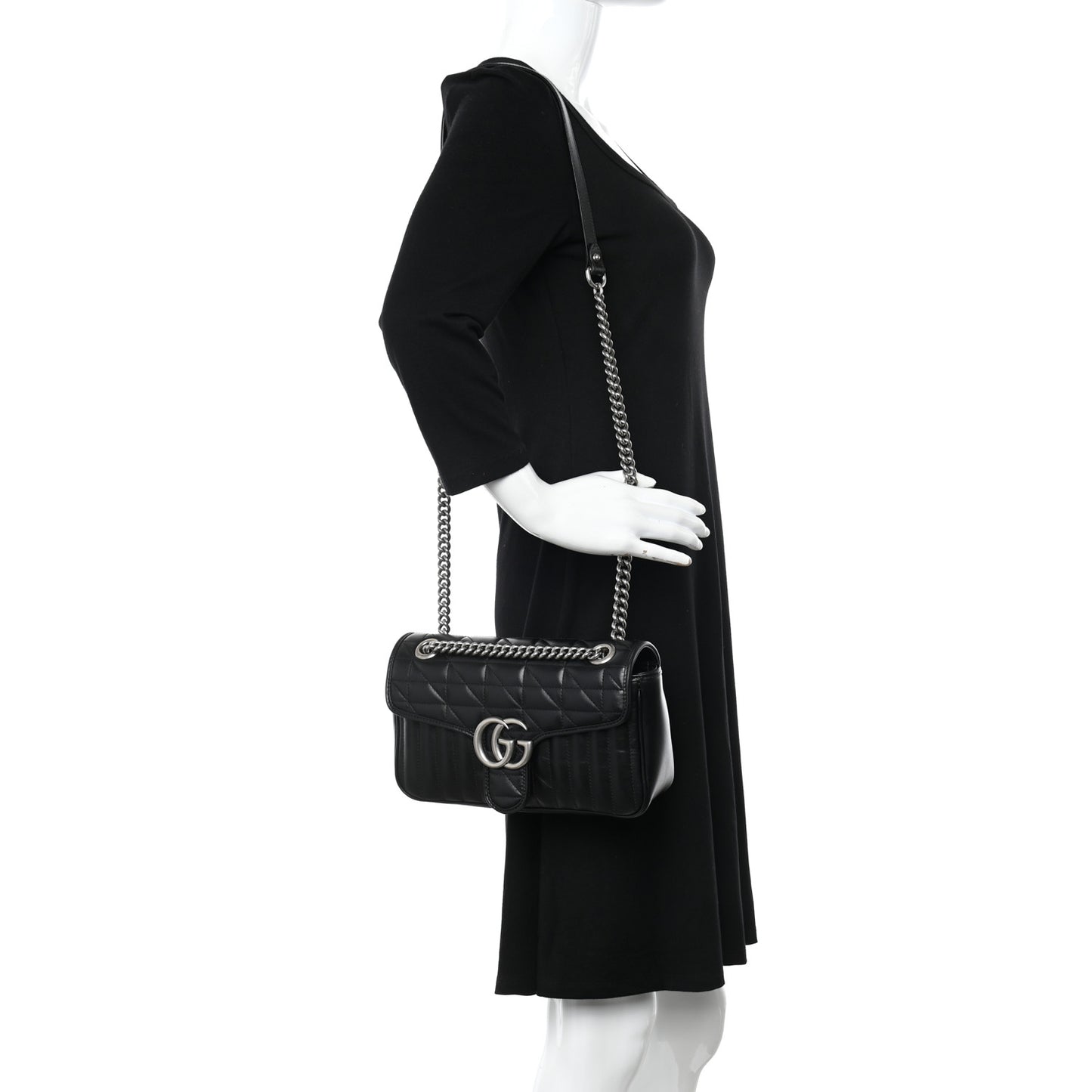 Calfskin Matelasse Aria Small GG Marmont Shoulder Bag Black