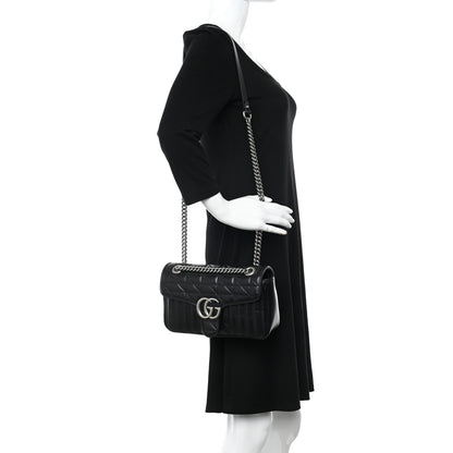 Gucci Calfskin Matelasse Aria Small GG Marmont Shoulder Bag Black 2 of 11