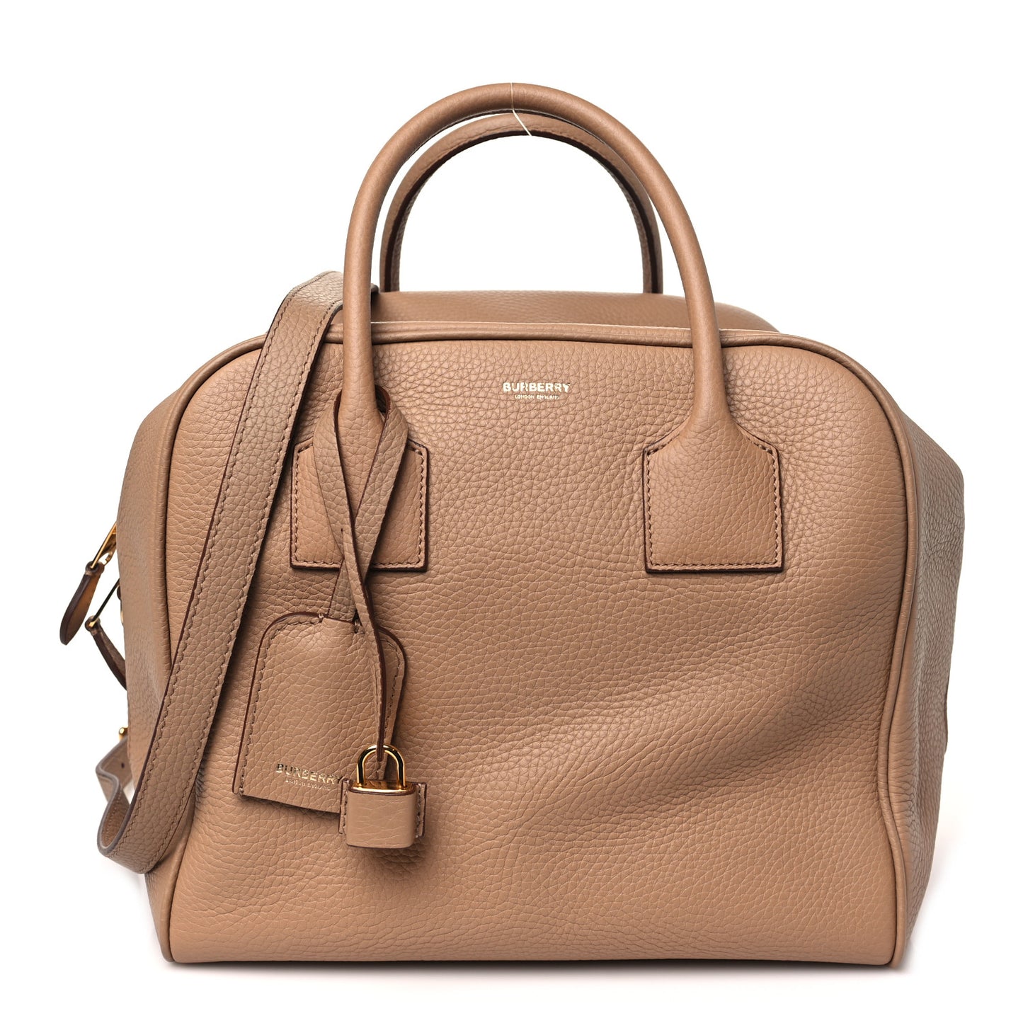 Grainy Calfskin Medium Cube Bowling Bag Biscuit