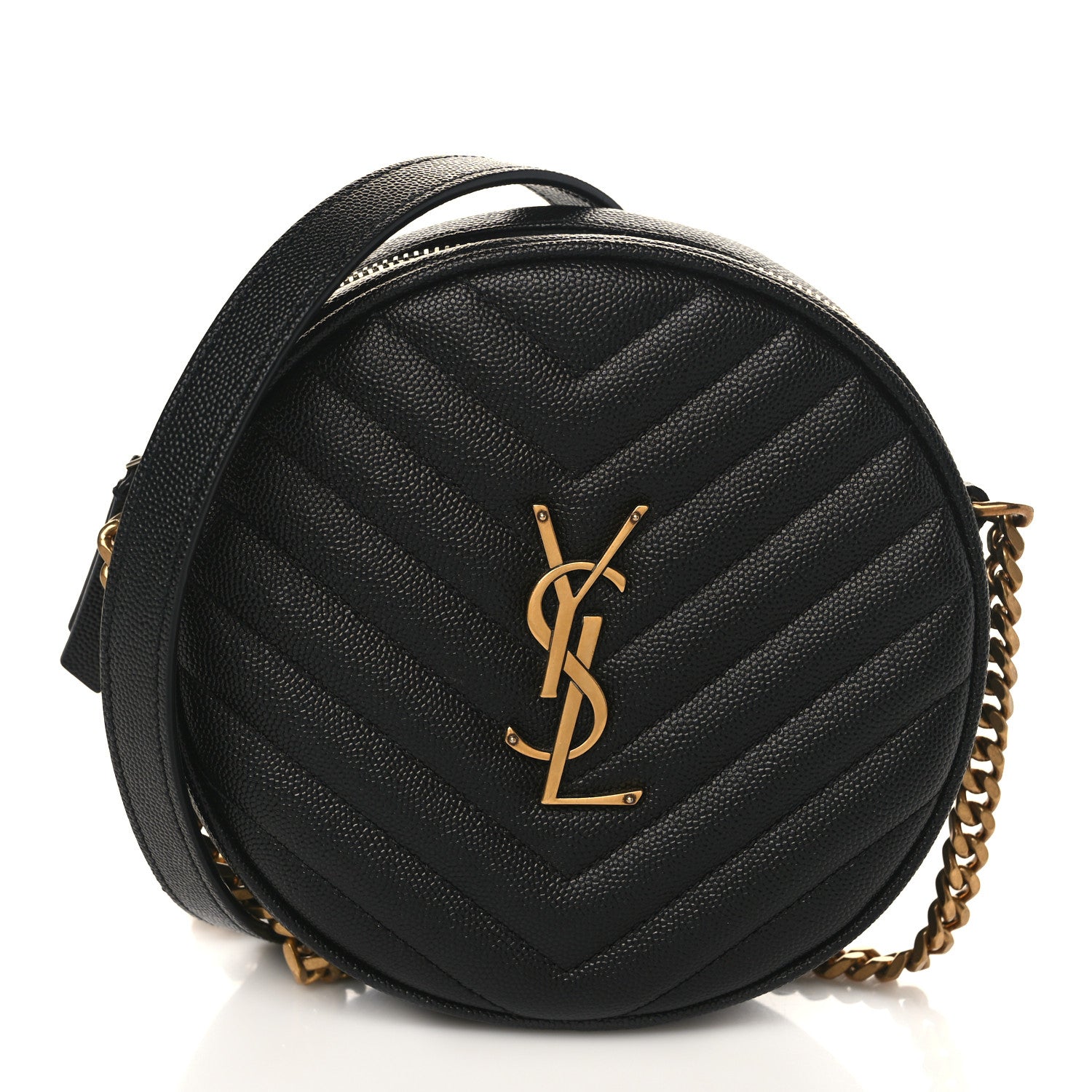 Saint Laurent Grain De Poudre Matelasse Chevron Quilted Round Vinyle Camera Bag Black 1 of 8
