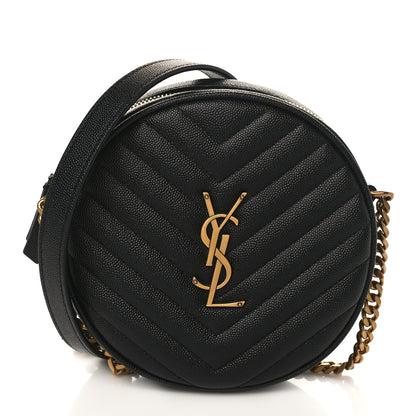 Saint Laurent Grain De Poudre Matelasse Chevron Quilted Round Vinyle Camera Bag Black 1 of 8