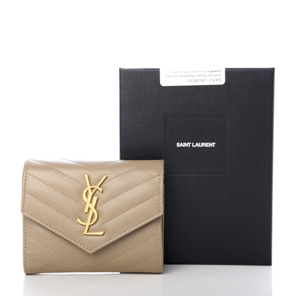 Saint Laurent Grain De Poudre Matelasse Chevron Small Monogram Envelope Wallet Dusty Grey 8 of 8