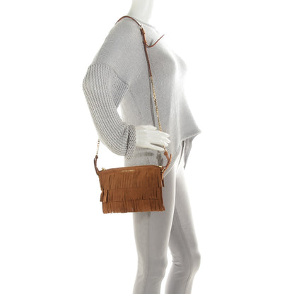 Burberry Suede Fringe Peyton Crossbody Clutch Bag Amber 2 of 12