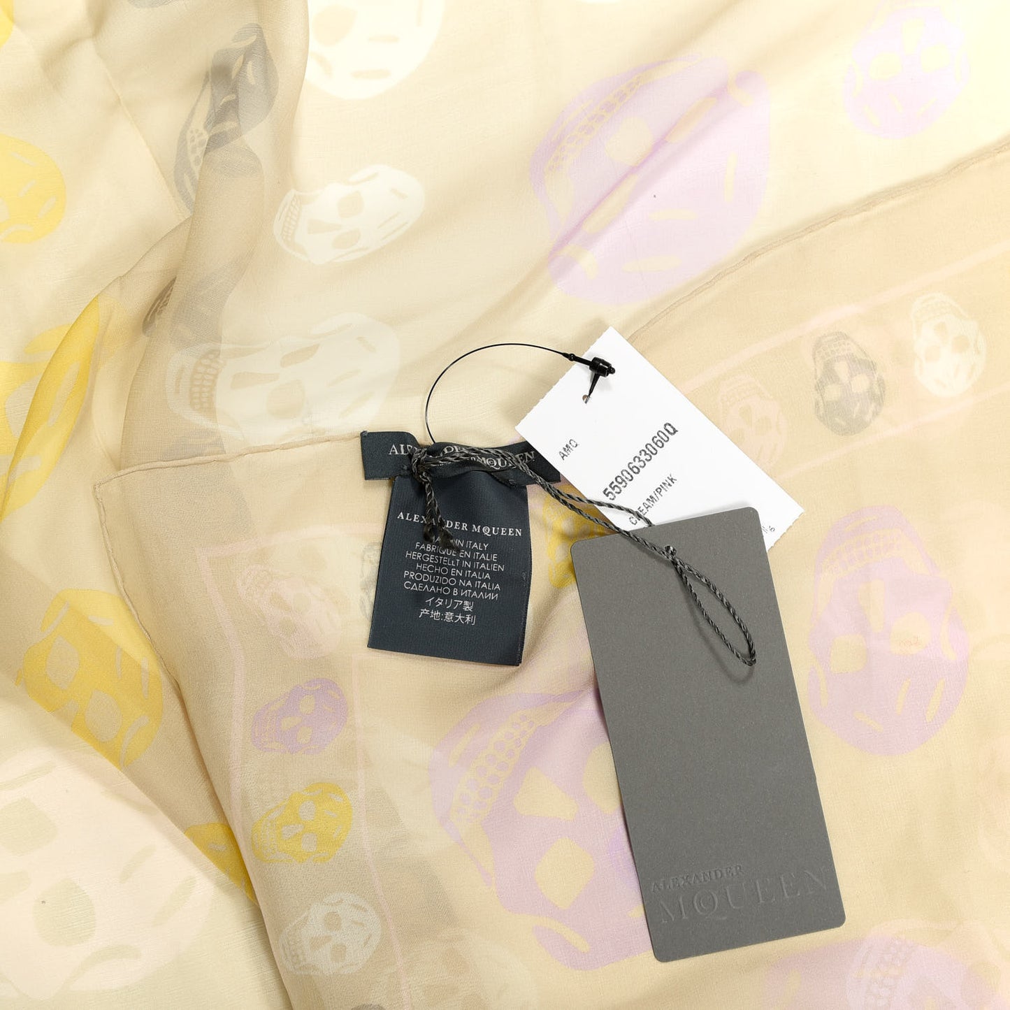 Silk Chiffon Multi Skull Scarf Cream Pink