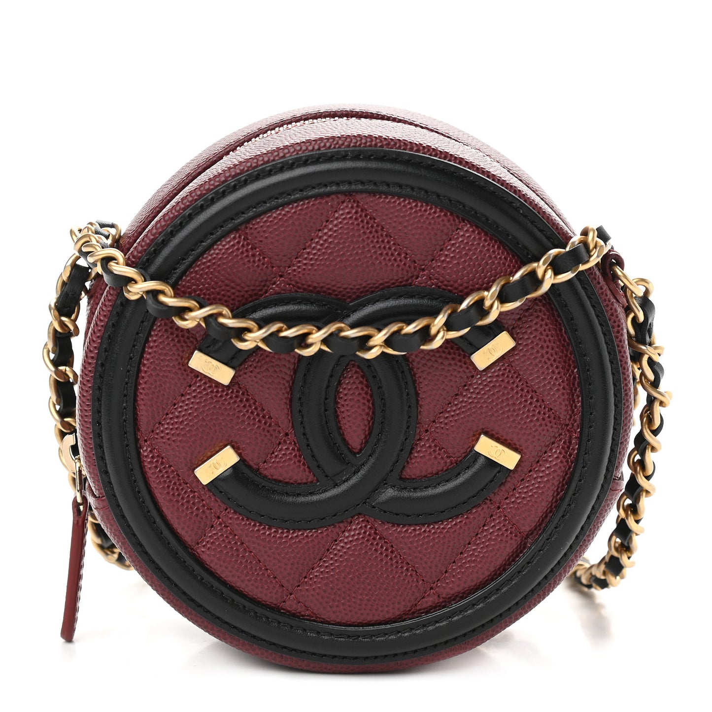 Caviar Quilted Round Filigree Crossbody Burgundy Black