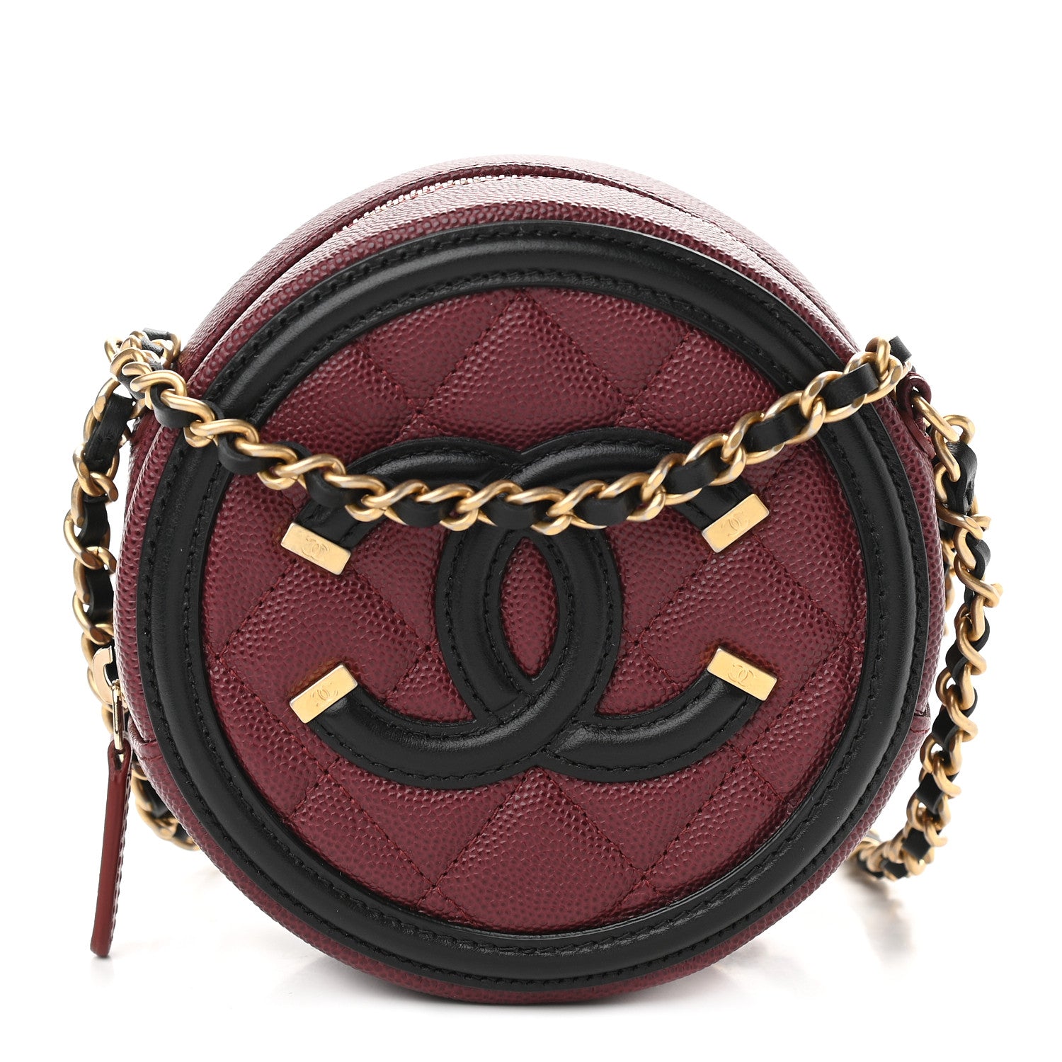 Chanel Caviar Quilted Round Filigree Crossbody Burgundy Black 1 of 9
