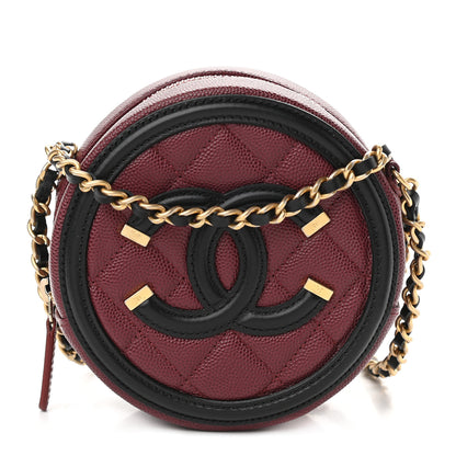Chanel Caviar Quilted Round Filigree Crossbody Burgundy Black 1 of 9