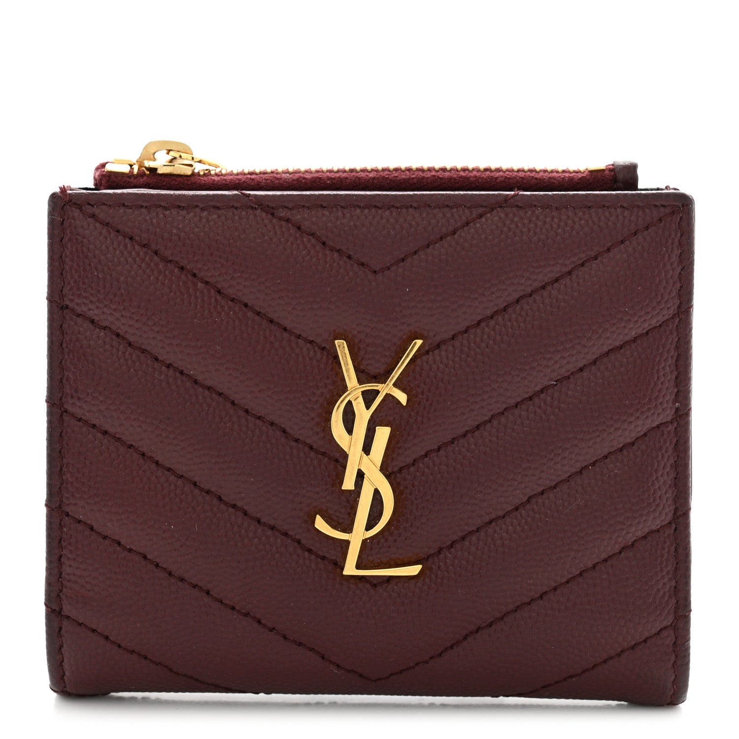 Saint Laurent Grain De Poudre Matelasse Chevron Monogram Zipped Card Case Rouge Eros 1 of 12