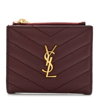 Saint Laurent Grain De Poudre Matelasse Chevron Monogram Zipped Card Case Rouge Eros 1 of 12