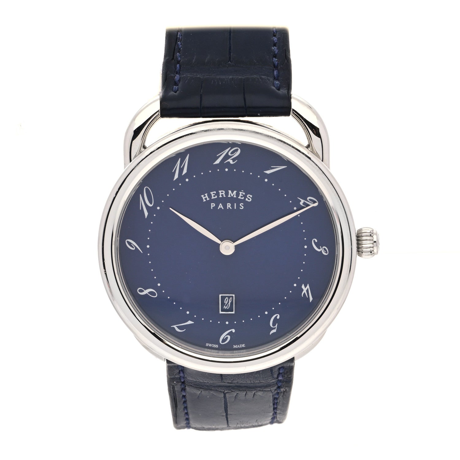 Hermes Stainless Steel Alligator 40mm Arceau Quartz Watch Bleu Abysse 1 of 4