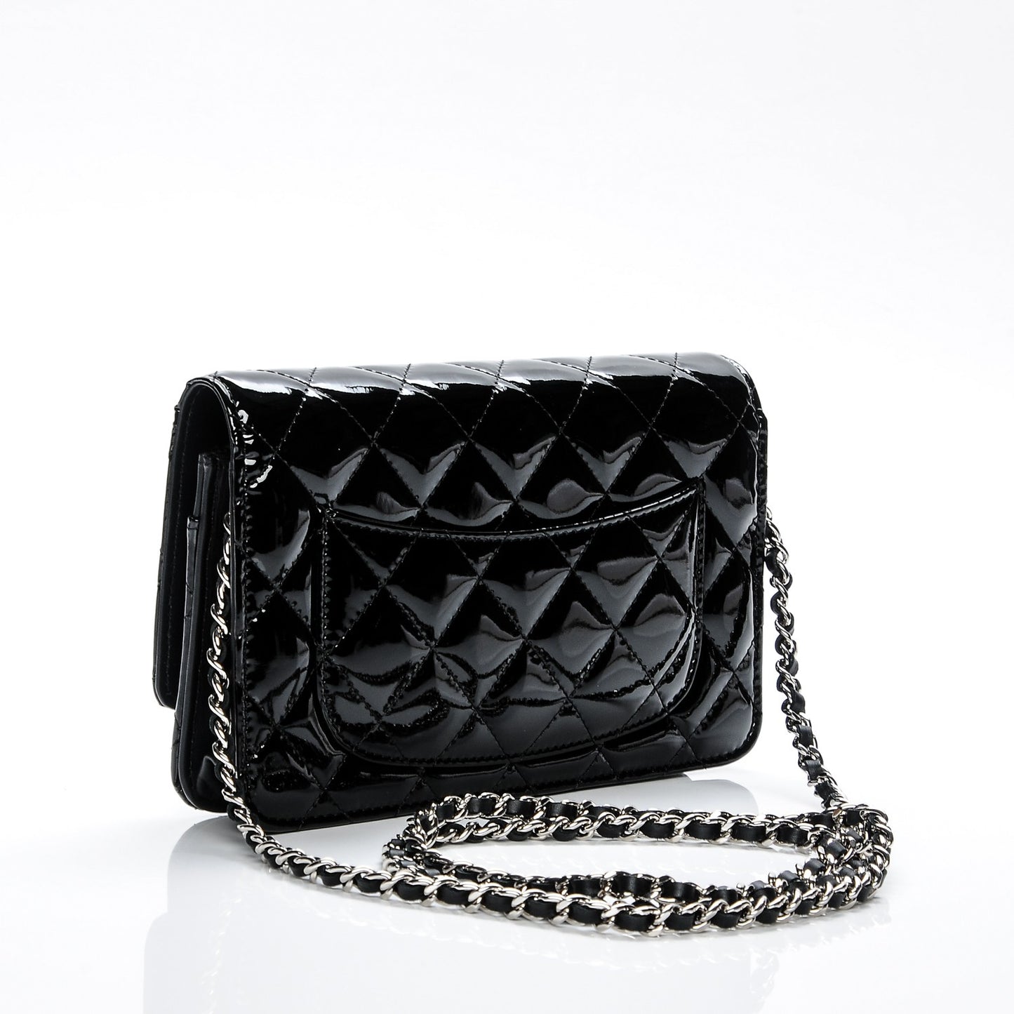 Patent Quilted Wallet On Chain WOC Black