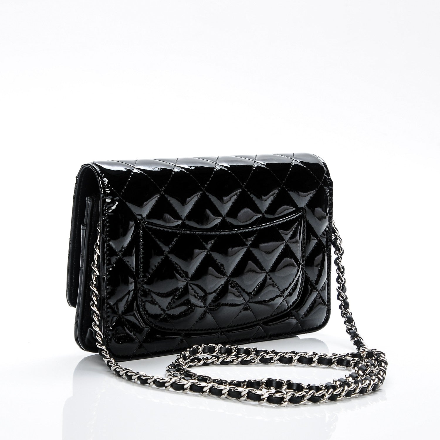 Chanel Patent Quilted Wallet On Chain WOC Black 3 of 7
