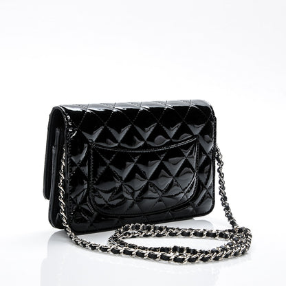 Chanel Patent Quilted Wallet On Chain WOC Black 3 of 7