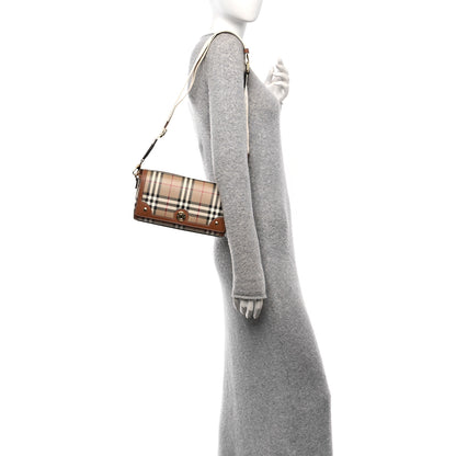 Burberry Calfskin Giant Check E-Canvas Elongated Note Crossbody Bag Briar Brown 2 of 10
