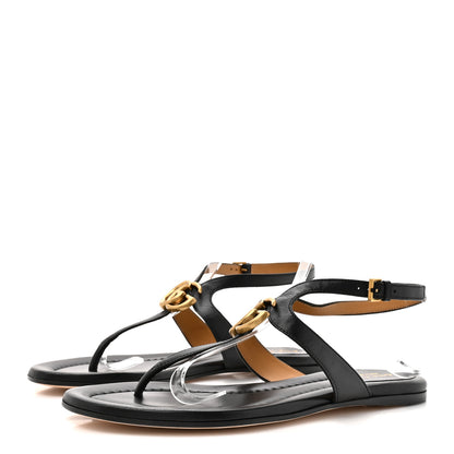 Gucci Calfskin Double G Thong Flat Sandals 37.5 Black 4 of 9