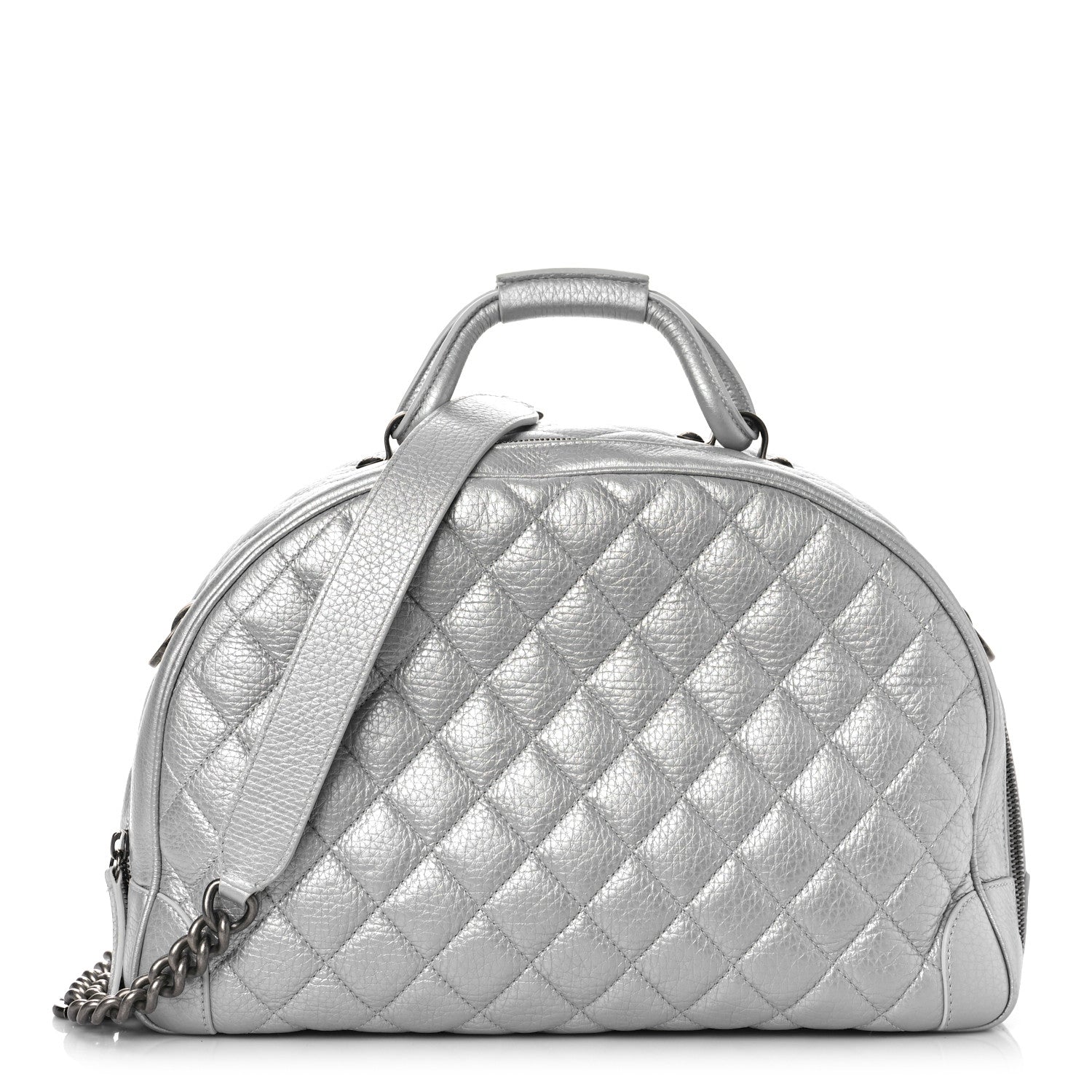 Chanel Metallic Calfskin Quilted Medium Airlines Round Trip Bowling Bag Silver Silver 1 of 9