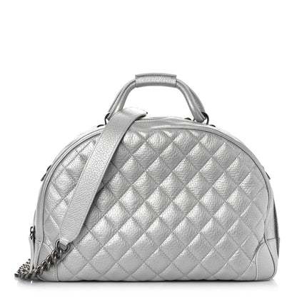 Chanel Metallic Calfskin Quilted Medium Airlines Round Trip Bowling Bag Silver Silver 1 of 9