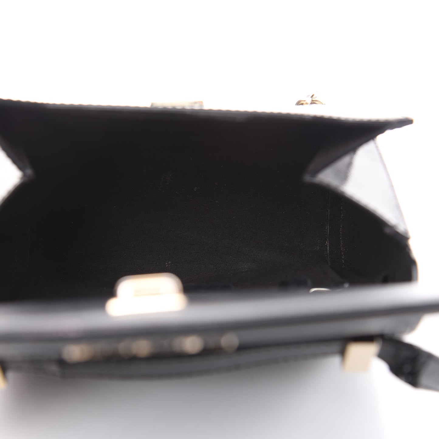 Textured Patent Calfskin Mini Pandora Box Crossbody Bag Black