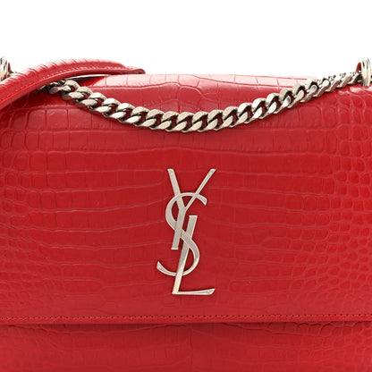 Saint Laurent Calfskin Crocodile Embossed Medium Monogram Sunset Rouge Eros 9 of 18