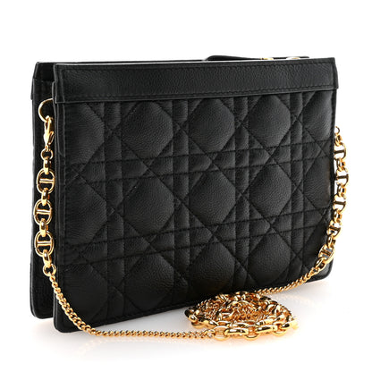 Christian Dior Calfskin Cannage Caro Zipped Pouch With Chain Black 3 of 10
