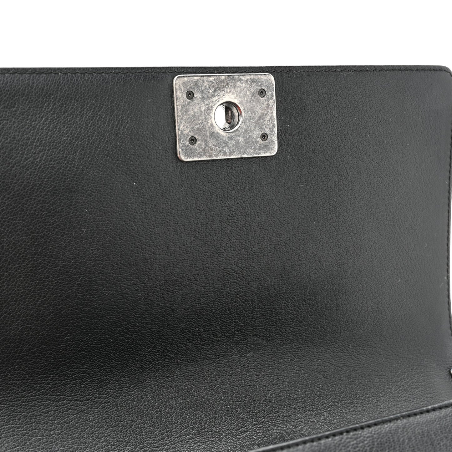 Goatskin Quilted Patent Medium Duo Boy Flap Black