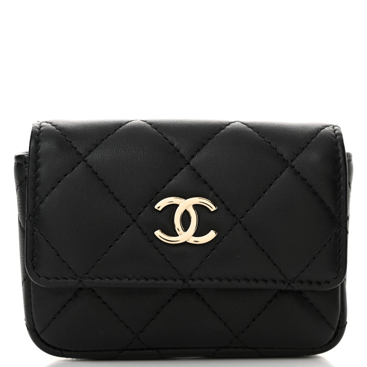 Lambskin Quilted Pearl Chain Belt Bag Black