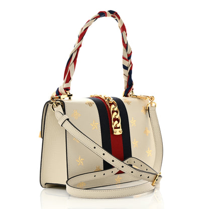 Gucci Textured Calfskin Bee Star Print Small Sylvie Shoulder Bag Mystic White 3 of 17