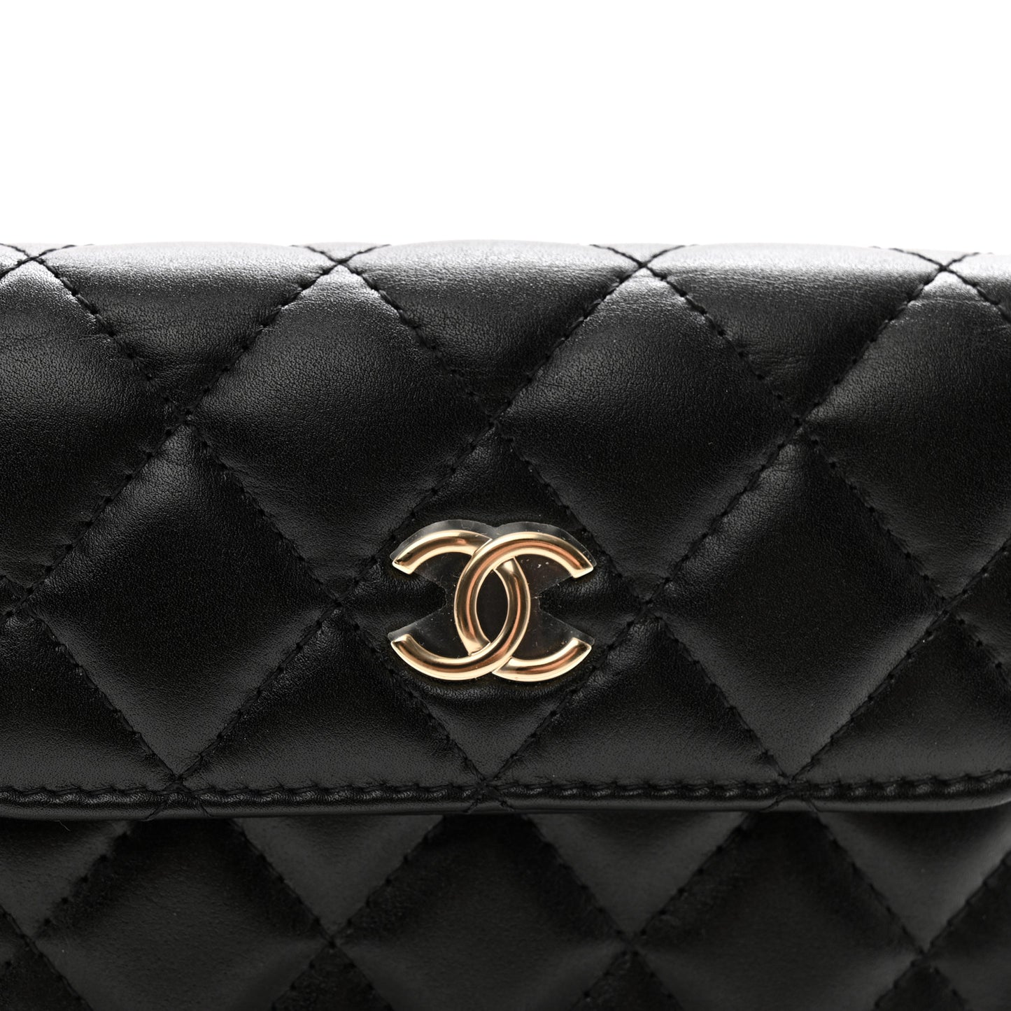 Calfskin Quilted Maxi Pearls Card Holder Flap With Chain Black