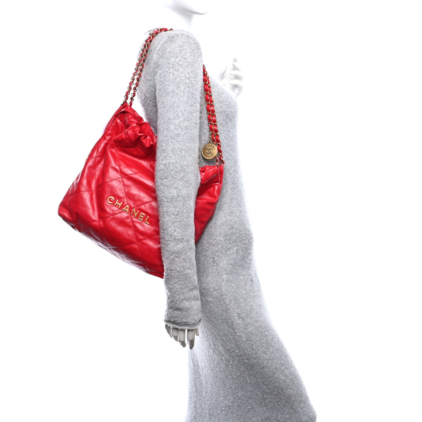 Shiny Calfskin Quilted Small Chanel 22 Red