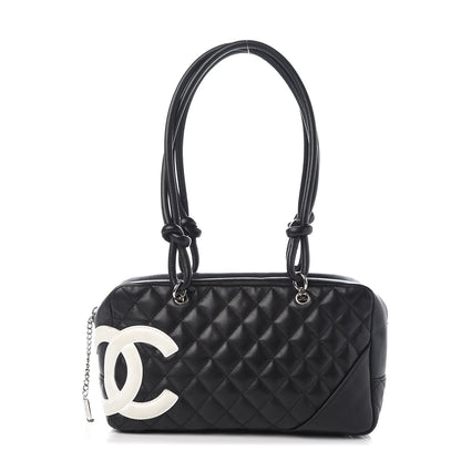 Chanel Calfskin Quilted Large Cambon Bowler Black White 1 of 9
