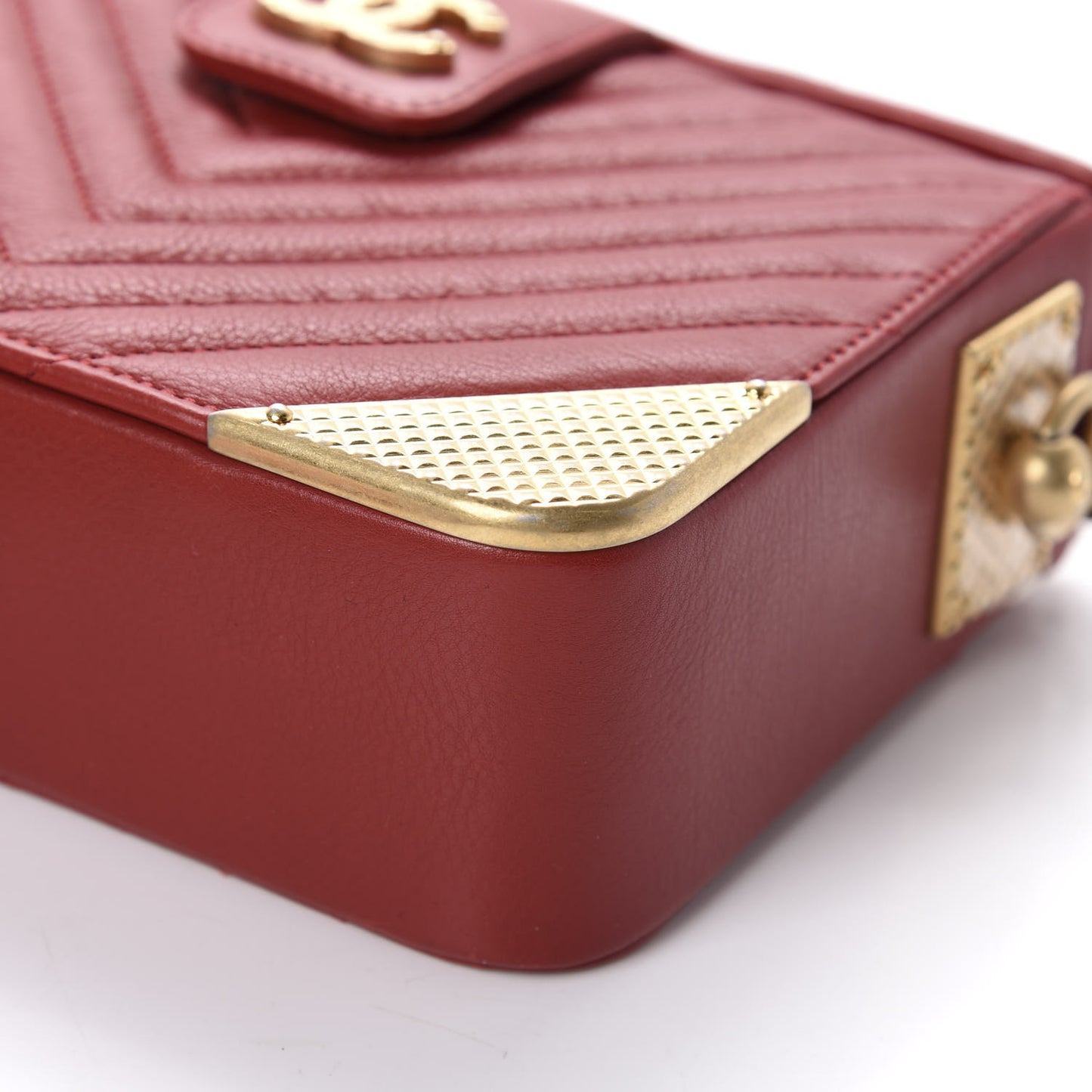 Calfskin Chevron Quilted Rock The Corner Minaudiere Bag Red