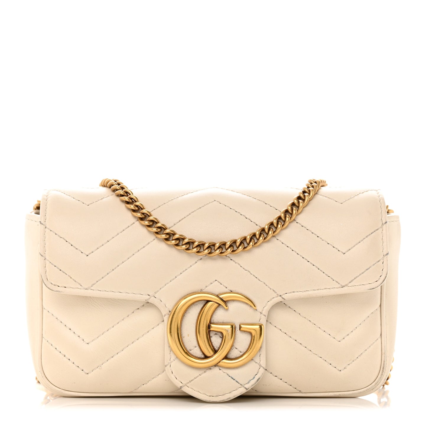 Calfskin Matelasse Super Mini GG Marmont Shoulder Bag White
